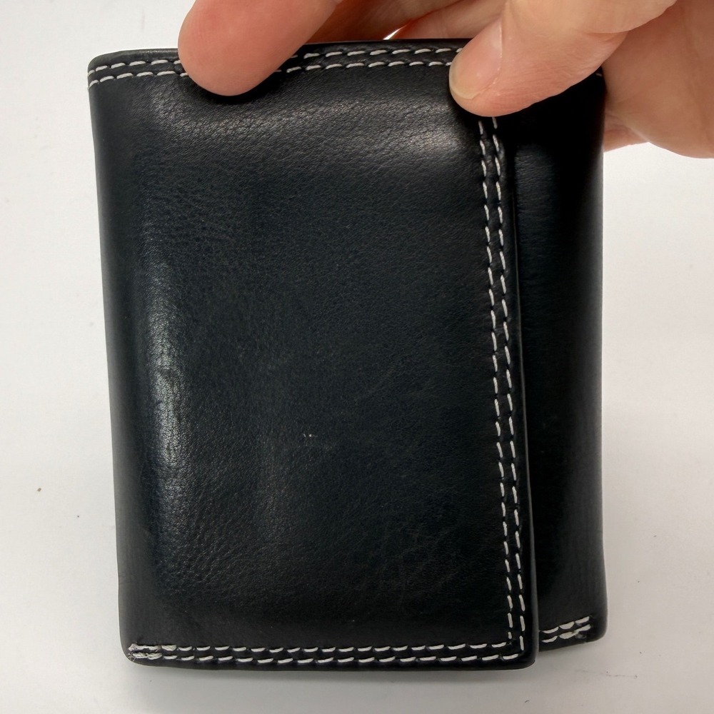 Paul & Taylor Trifold Wallet Mens OS Black Leather Contrast Stitch Hand Crafted